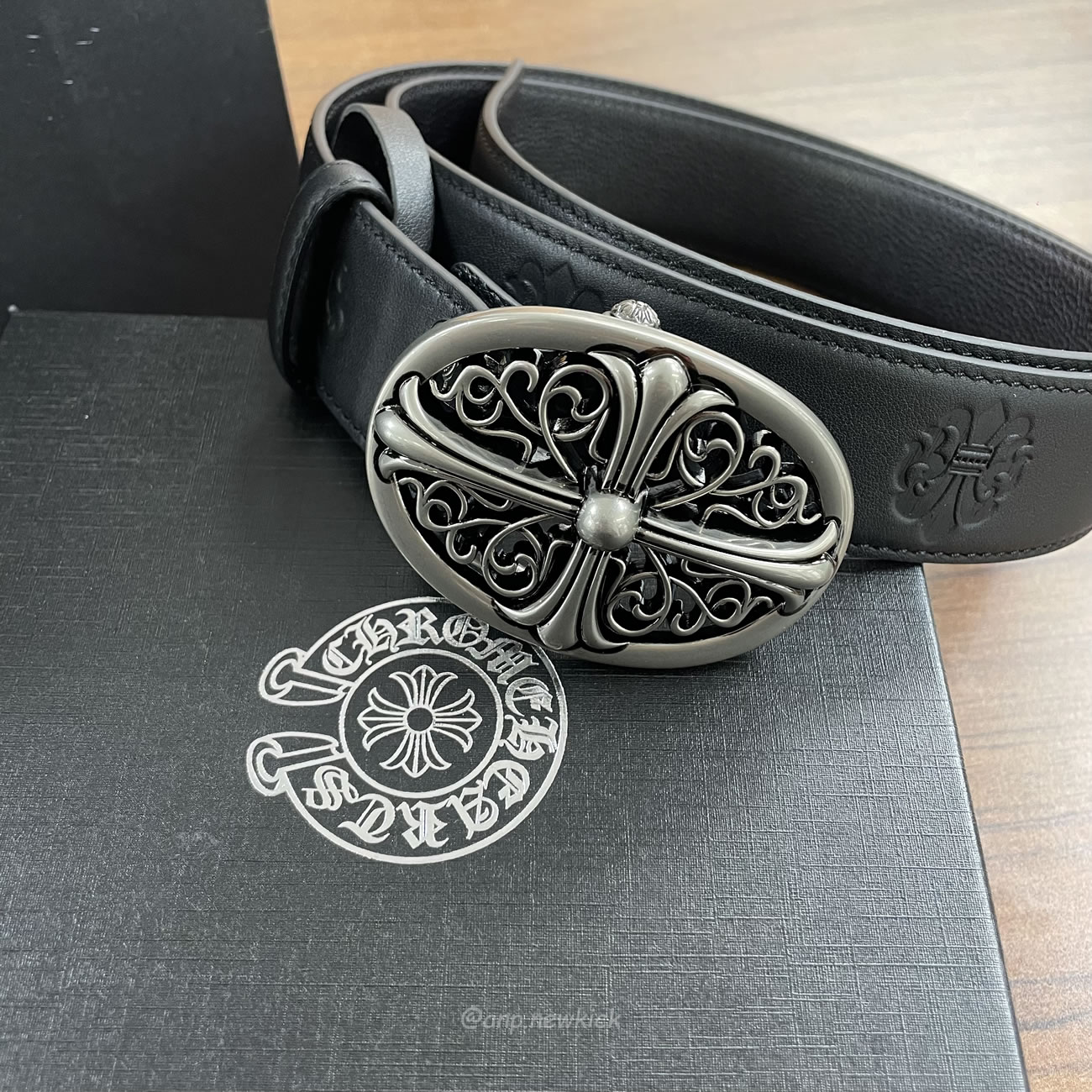 Chrome Hearts Classic Oval Cross Leather Belt Black (2) - www.newkick.vip